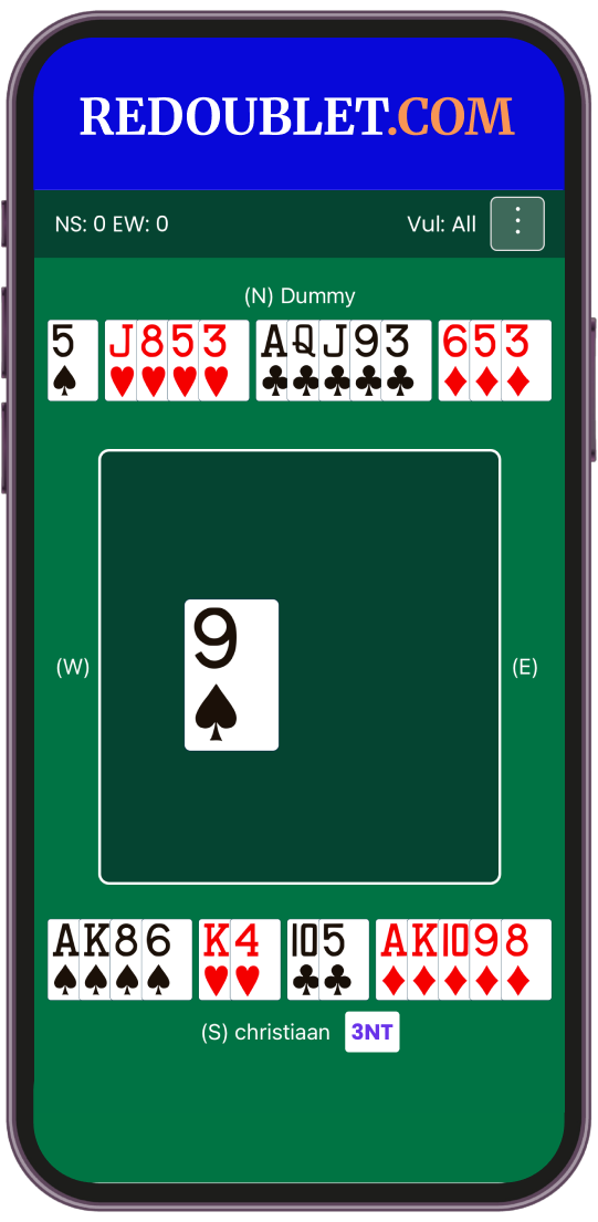 The Redoublet.com bridge app playing a hand