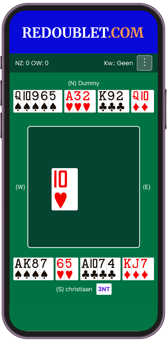 The Redoublet.com bridge app playing a hand